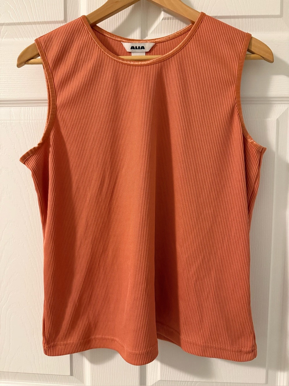 Alia Ribbed Sleeveless Tank Top Large Terracotta Stretch Knit